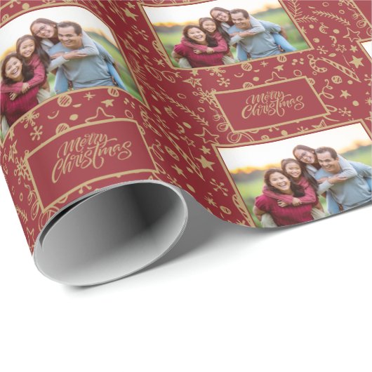 Elegantes Weihnachtsfamiliengewohntes Foto Geschenkpapier (Rolleneckpunkt)