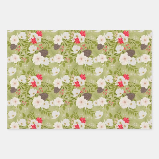 Elegantes Weihnachtsfest Blumenmuster Geschenkpapier Set (Vorderseite 3)