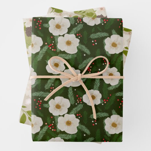 Elegantes Weihnachtsfest Blumenmuster Geschenkpapier Set (Beispiel)