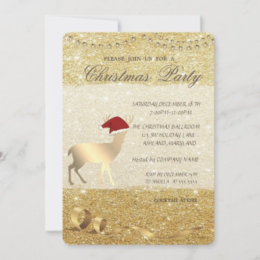 Elegantes Weihnachtsfest , Glitterie , Weihnachtsf Einladung (Vorderseite)