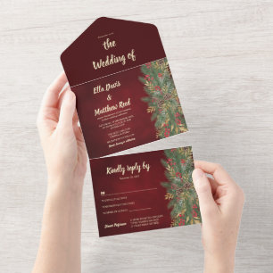 Elegantes Weihnachtsfest im Zeichen von Roter Samt All In One Einladung