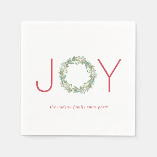 Elegantes Weihnachtsfest in Rot und Grün Joy Wreat Serviette (Vorderseite)