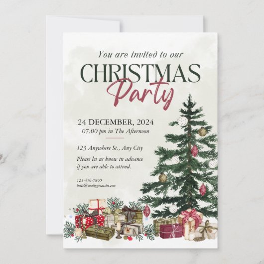 Elegantes Weihnachtsfest mit festem Baum Einladung (Vorderseite)