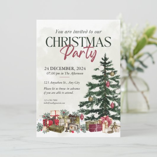 Elegantes Weihnachtsfest mit festem Baum Einladung (Stehend Vorderseite)