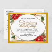 Elegantes Weihnachtsfest Party Gold & Poinsettia Postkarte (Vorne/Hinten)