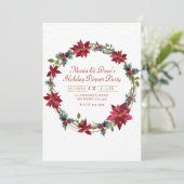 Elegantes Weihnachtsfest Poinsettia Abendessen Einladung (Stehend Vorderseite)