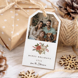 Elegantes Weihnachtsfest Poinsettia Foto Urlaub Geschenkanhänger