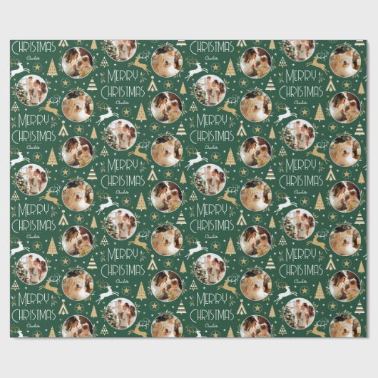 Elegantes Weihnachtsfest Rentier Foto Forest Green Geschenkpapier (Flach)