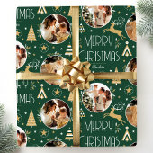Elegantes Weihnachtsfest Rentier Foto Forest Green Geschenkpapier