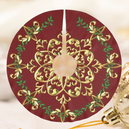 Elegantes Weihnachtsfest Rotes Gold Polyester Weihnachtsbaumdecke