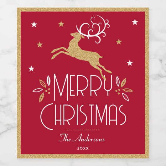 Elegantes Weihnachtsfest Rotes Gold Weinetikett (Einzelnes Label)