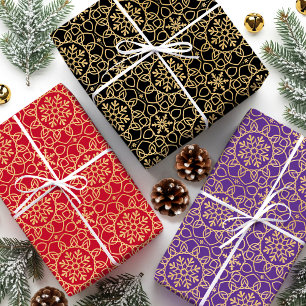 Elegantes Weihnachtsfest Snowflake Imitats Gold Li Geschenkpapier Set