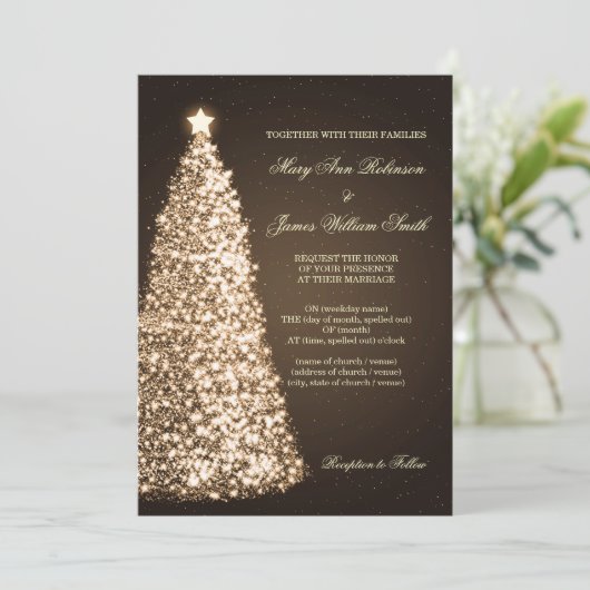 Elegantes Weihnachtsfest Sparkle Gold Einladung (Stehend Vorderseite)