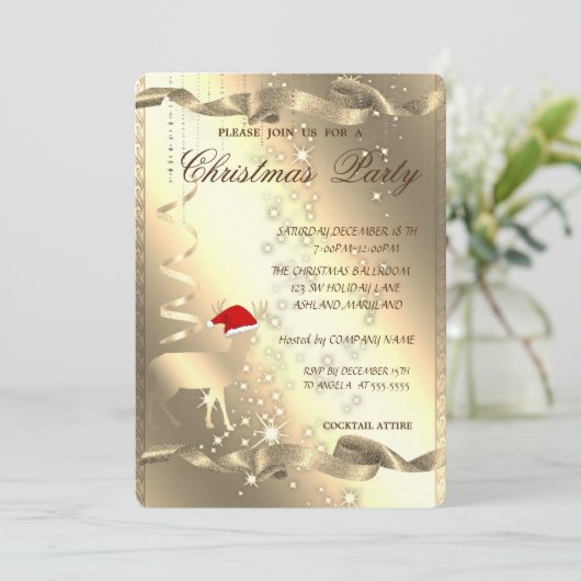 Elegantes Weihnachtsfest, Sparkle, Weihnachts-Part Einladung (Stehend Vorderseite)