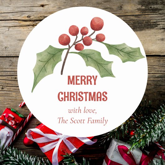 Elegantes Weihnachtsfest Wasserfarben Botanisches Runder Aufkleber