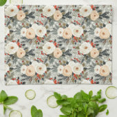 Elegantes Weihnachtsfest Weißer Rosen & Roter Wint Geschirrtuch (Gefaltet)