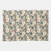 Elegantes Weihnachtsfest Weißer Rosen & Roter Wint Geschirrtuch (Horizontal)