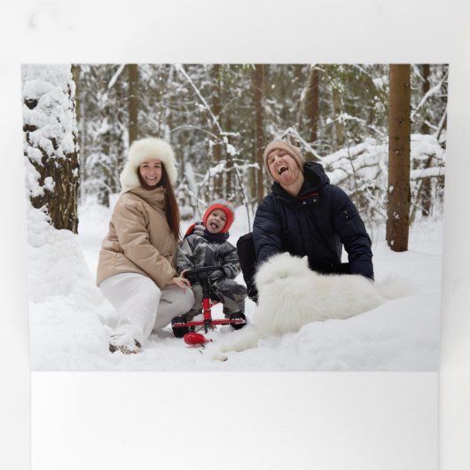 Elegantes Weihnachtsfloral mit Kalligrafie-Foto Dreifach Gefaltete Urlaubskarte (Innen Erste Seite)