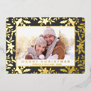 Elegantes Weihnachtsfoliage Foto Gold Folien Feiertagskarte