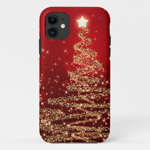 Elegantes Weihnachtsfunkelnde Bäume rot iPhone 11 Hülle