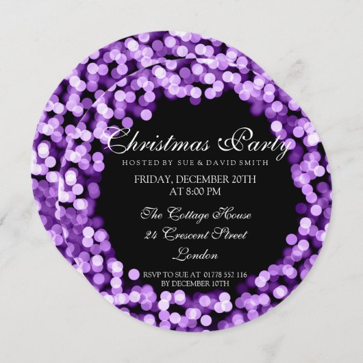 Elegantes Weihnachtsgebäck Lila Funkelnd Lights Einladung (Vorne/Hinten)