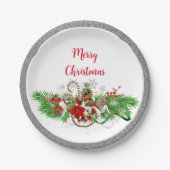 Elegantes Weihnachtsgebirge Party Grün mit Glitzer Pappteller (Vorderseite)