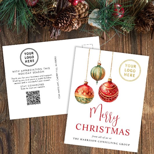 Elegantes Weihnachtsgeschäfts-Logo QR Code Feiertagspostkarte