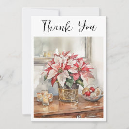 Elegantes Weihnachtsgeschenk mit Poinsettie Dankeskarte