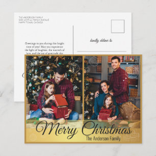 Elegantes Weihnachtsgeschmack Gold Frame 2 Foto Feiertagspostkarte