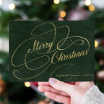 Elegantes Weihnachtsgold dunkelgrün, nicht Foto Feiertagskarte<br><div class="desc">Elegante Vintage klassische Imitate Gold-Skript einfachen Text und Signatur personalisiert dunkelgrün Non-Foto-Urlaubskarte.</div>