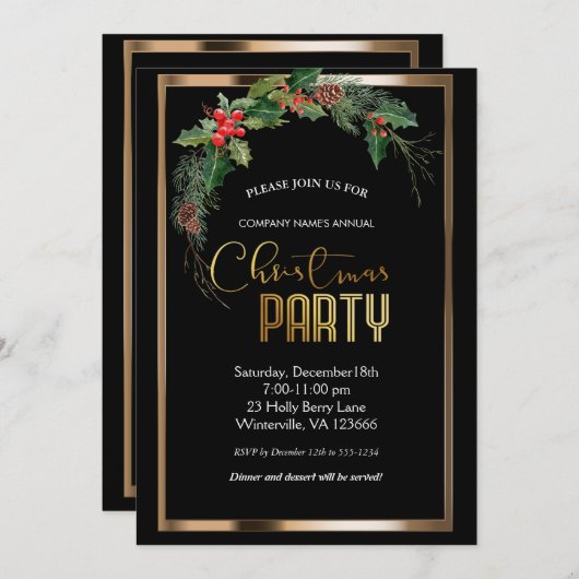 Elegantes Weihnachtsgold Einladung (Vorne/Hinten)