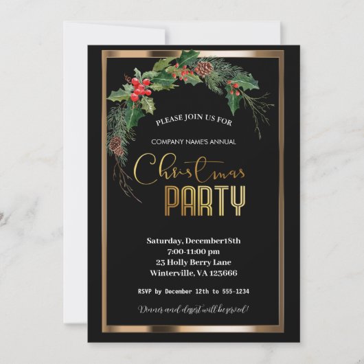 Elegantes Weihnachtsgold Einladung (Vorderseite)