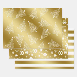 Elegantes Weihnachtsgold und weißes Muster Geschenkpapier Set