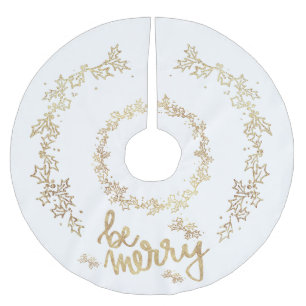 Elegantes Weihnachtsgold - weiß - Sei froh Polyester Weihnachtsbaumdecke