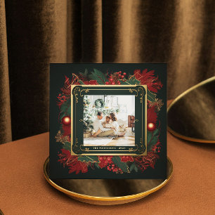 Elegantes Weihnachtsgrün Gold Frame Custom Foto Feiertagskarte