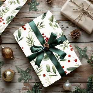 Elegantes Weihnachtsgrün & Rote Beeren Feiertag Geschenkpapier