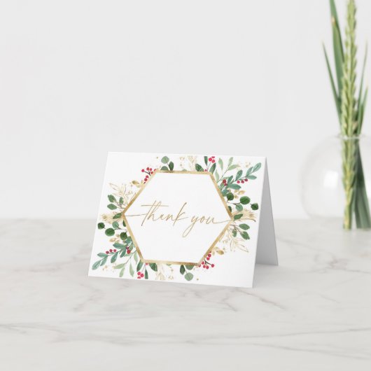 Elegantes Weihnachtsgrün, rotes Gold Dankeskarte (Vorderseite)