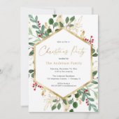 Elegantes Weihnachtsgrün, rotes Gold Einladung (Vorderseite)