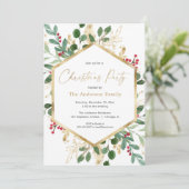 Elegantes Weihnachtsgrün, rotes Gold Einladung (Stehend Vorderseite)