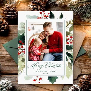 Elegantes Weihnachtsgruß Botanisches Grün Feiertagspostkarte