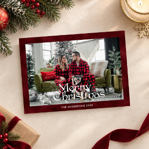 Elegantes Weihnachtsgruß-Schriftfoto Roter Samt Feiertagskarte