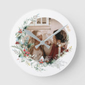 Elegantes Weihnachtskranz-Foto Runde Cl Wanduhr (Vorderseite)