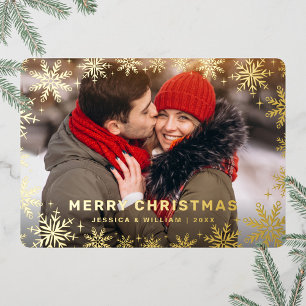 Elegantes Weihnachtslaub-Foto Gold Folien Feiertagskarte