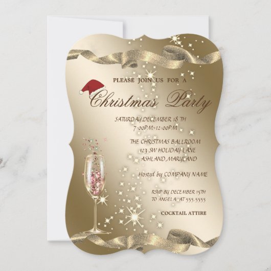 Elegantes, Weihnachtsmannmütze, Party aus Weinglas Einladung (Vorderseite)