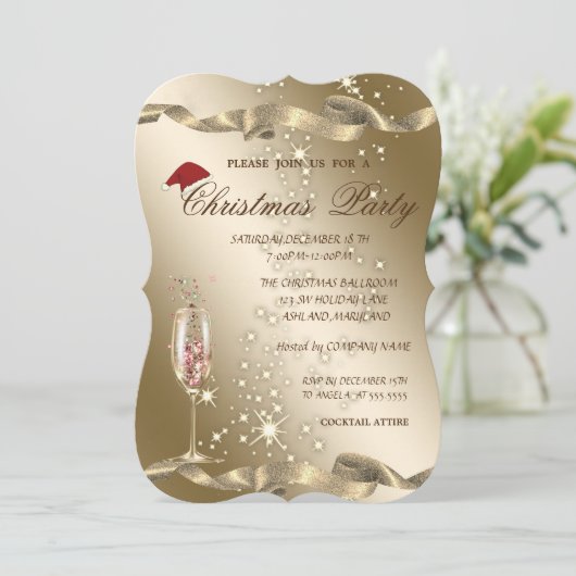 Elegantes, Weihnachtsmannmütze, Party aus Weinglas Einladung (Stehend Vorderseite)