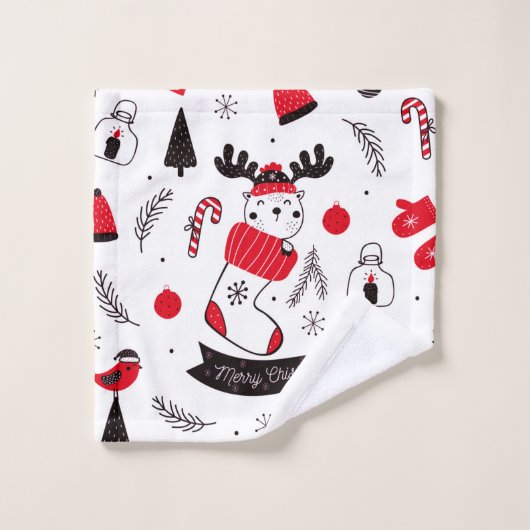 Elegantes Weihnachtsmuster Badhandtuch Set (Waschlappen)