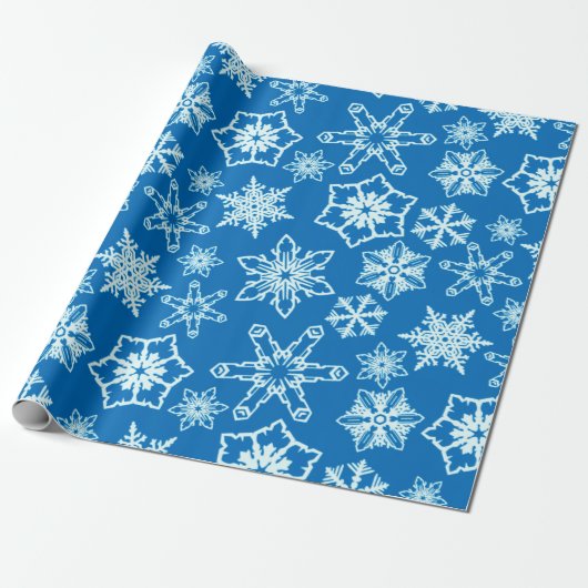 Elegantes Weihnachtsmuster Blau und Weiß Schneeflo Geschenkpapier (Ungerollt)
