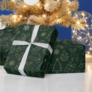 Elegantes Weihnachtsmuster für Grüne und Goldene F Geschenkpapier