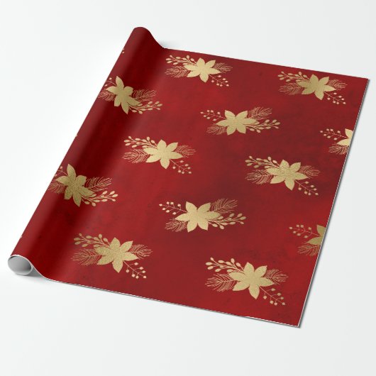 Elegantes Weihnachtsmuster in Rot und Gold Geschenkpapier (Ungerollt)