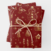Elegantes Weihnachtsmuster in Rot und Gold Geschenkpapier Set (Beispiel)